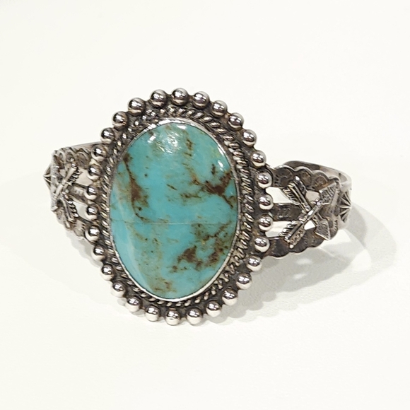 Vintage Southwestern Turquoise Sterling Silver Cuff Bracelet Pacific Jewelry Co - Picture 2 of 16
